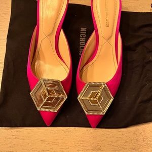 Nicholas Kirkwood low heeled satin pink mules